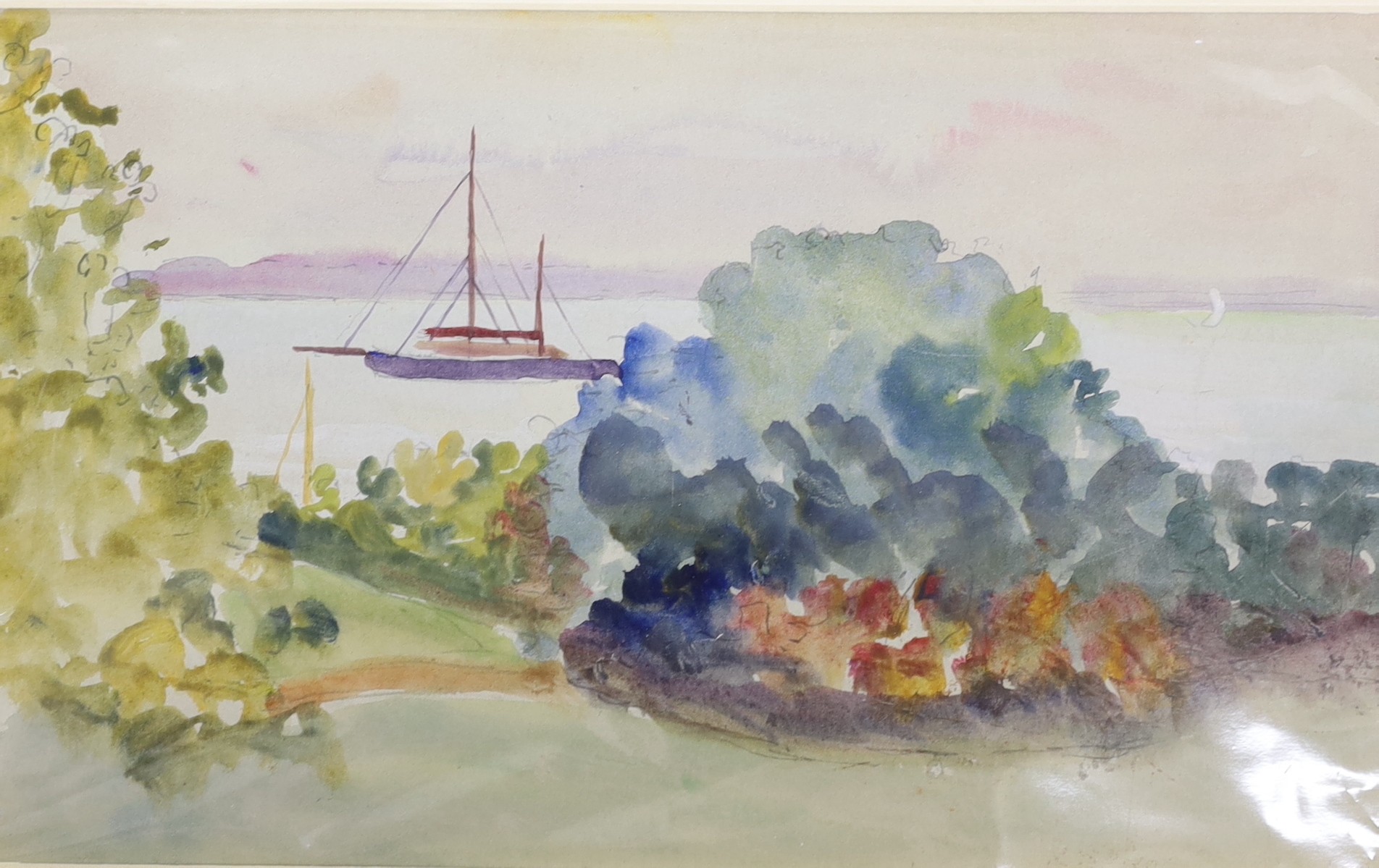 A group of assorted unframed watercolours and drawings including a landscape attributed to Paul Sandby, 16 x 22cm